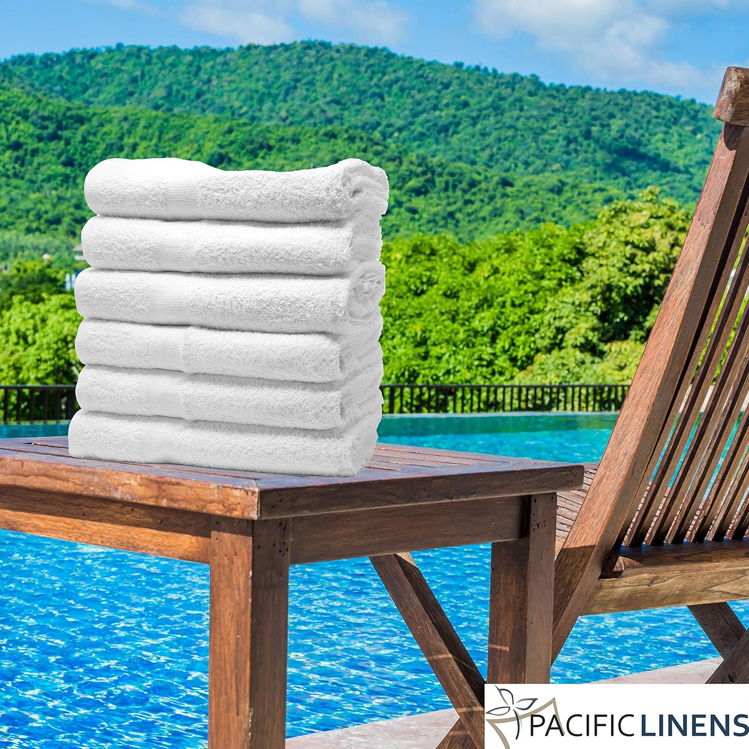 Pacific Linens Lightweight Thin Bath Towel Set - 6 White