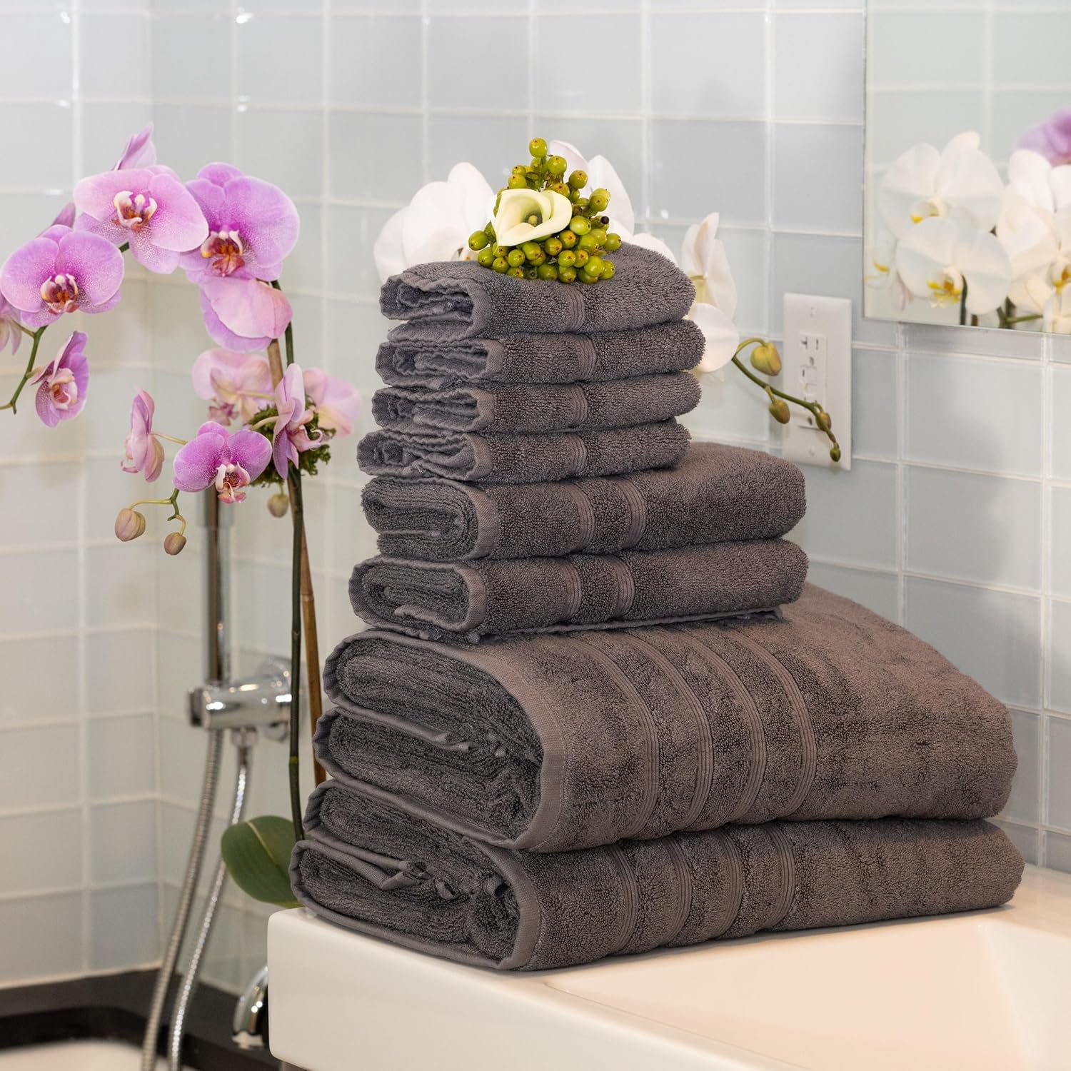 Mosobam Luxury Turkish 8pc Towel Set - Charcoal Gray