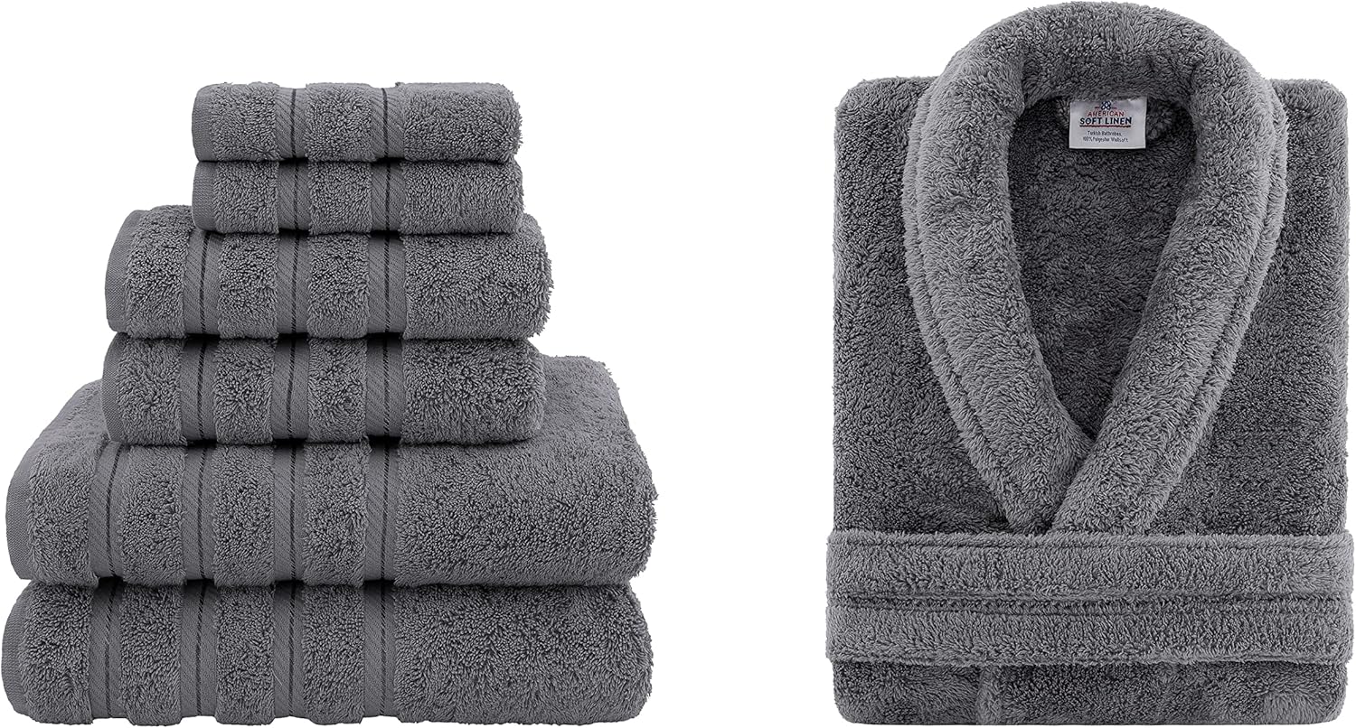 American Soft Linen X Large XX Large Robe and 6-Piece Towel Set