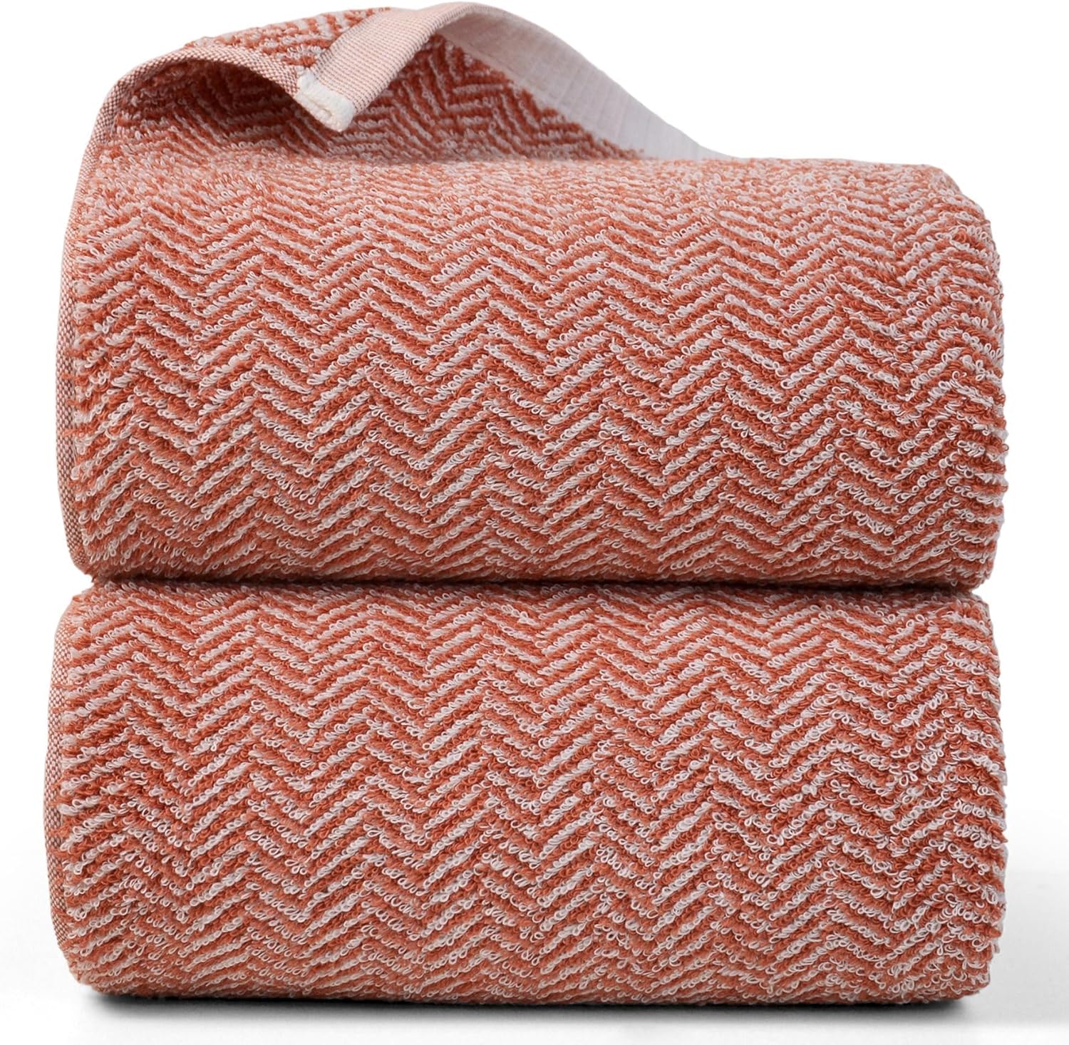 Cleanbear Coral Bath Towels Set with Herringbone Stripes