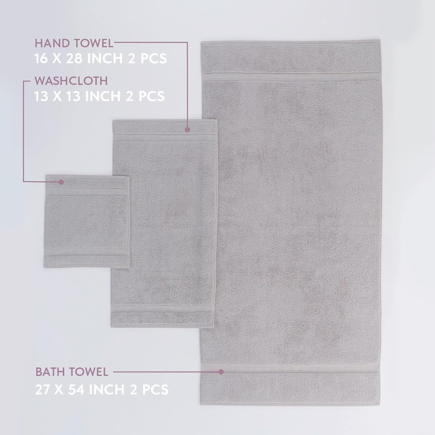 TrendShine Bath Towel Set of 6 - Soft Absorbent Grey