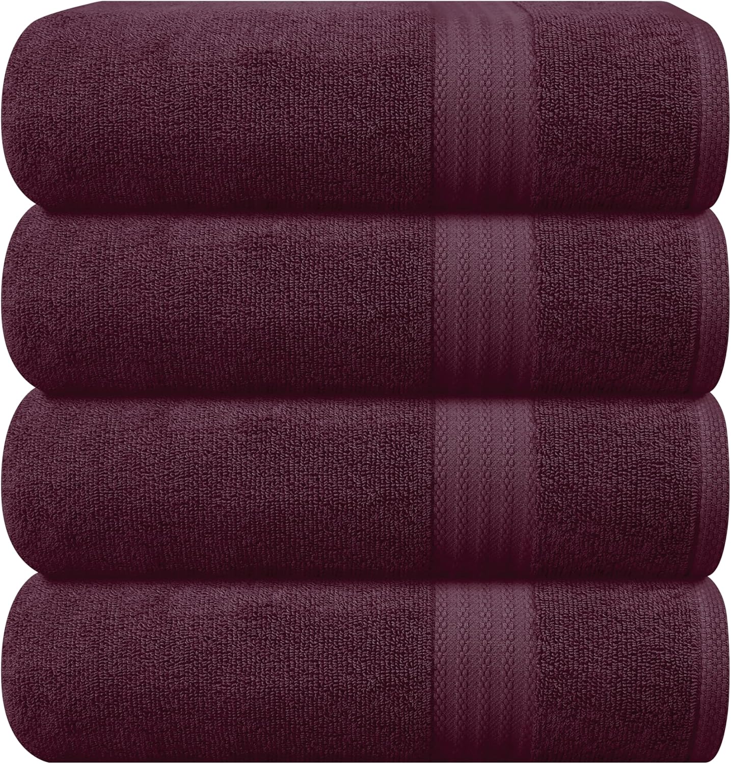 GLAMBURG Premium Cotton 4 Pack Bath Towel Set - Burgundy