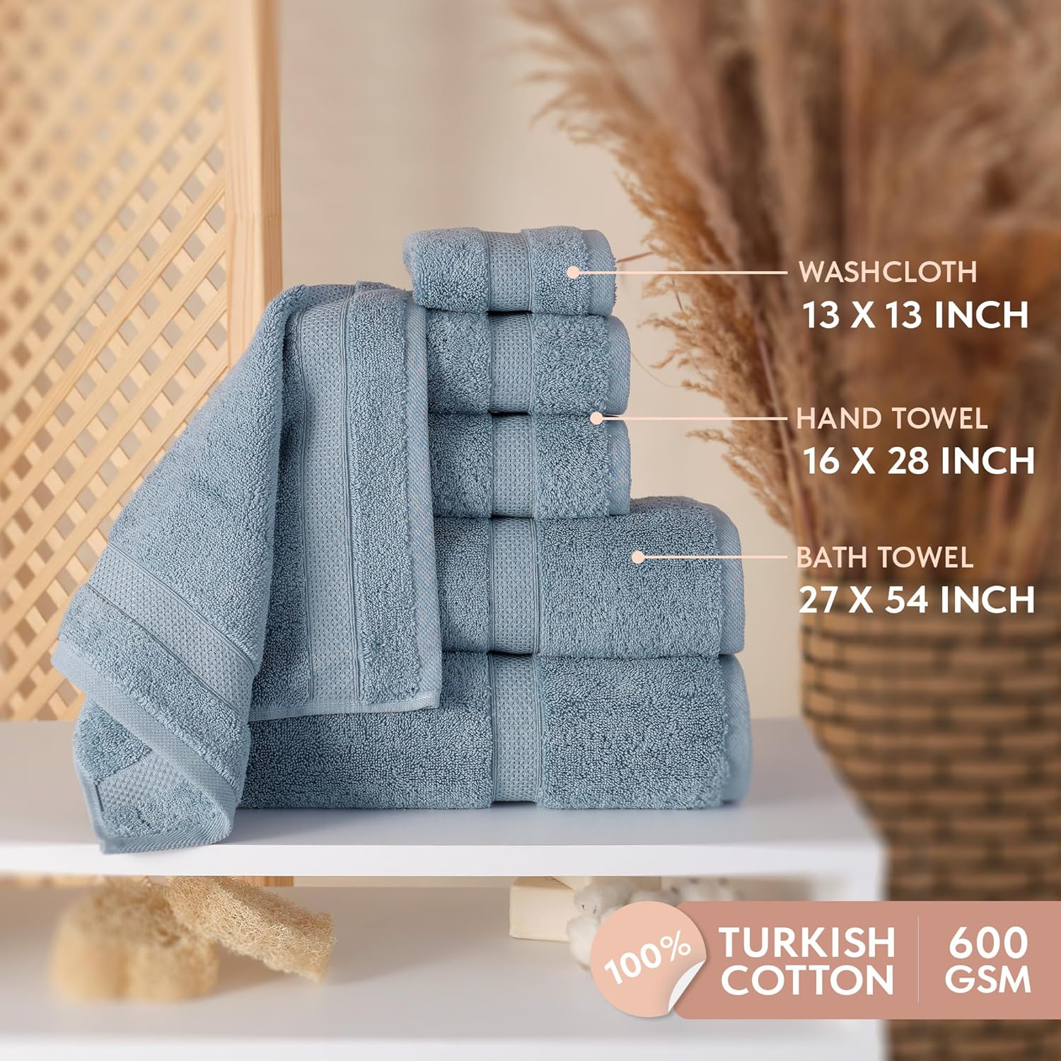 TrendShine Indigo 100 Turkish Cotton Towel Set of 6