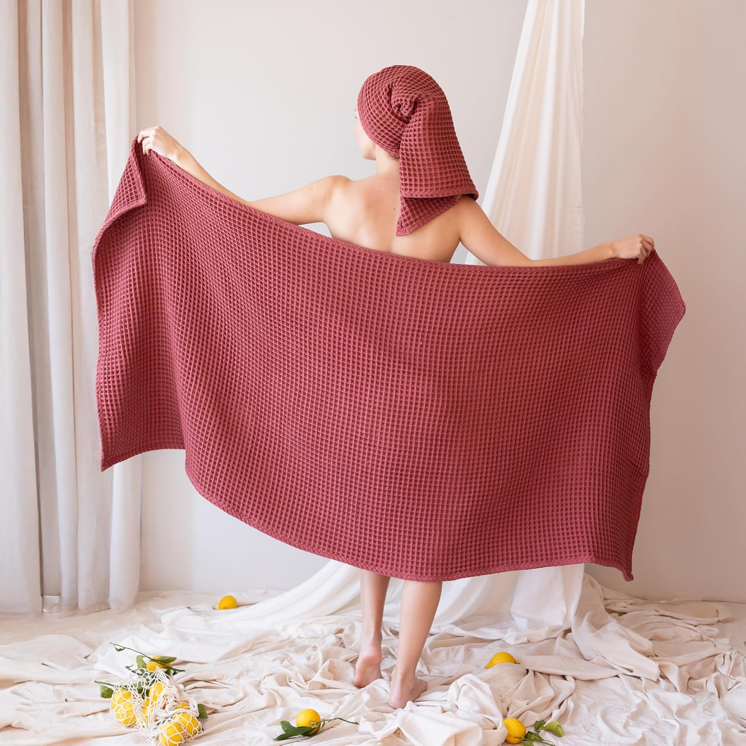 Viva Maison Red Waffle Bath Towel Set of 2