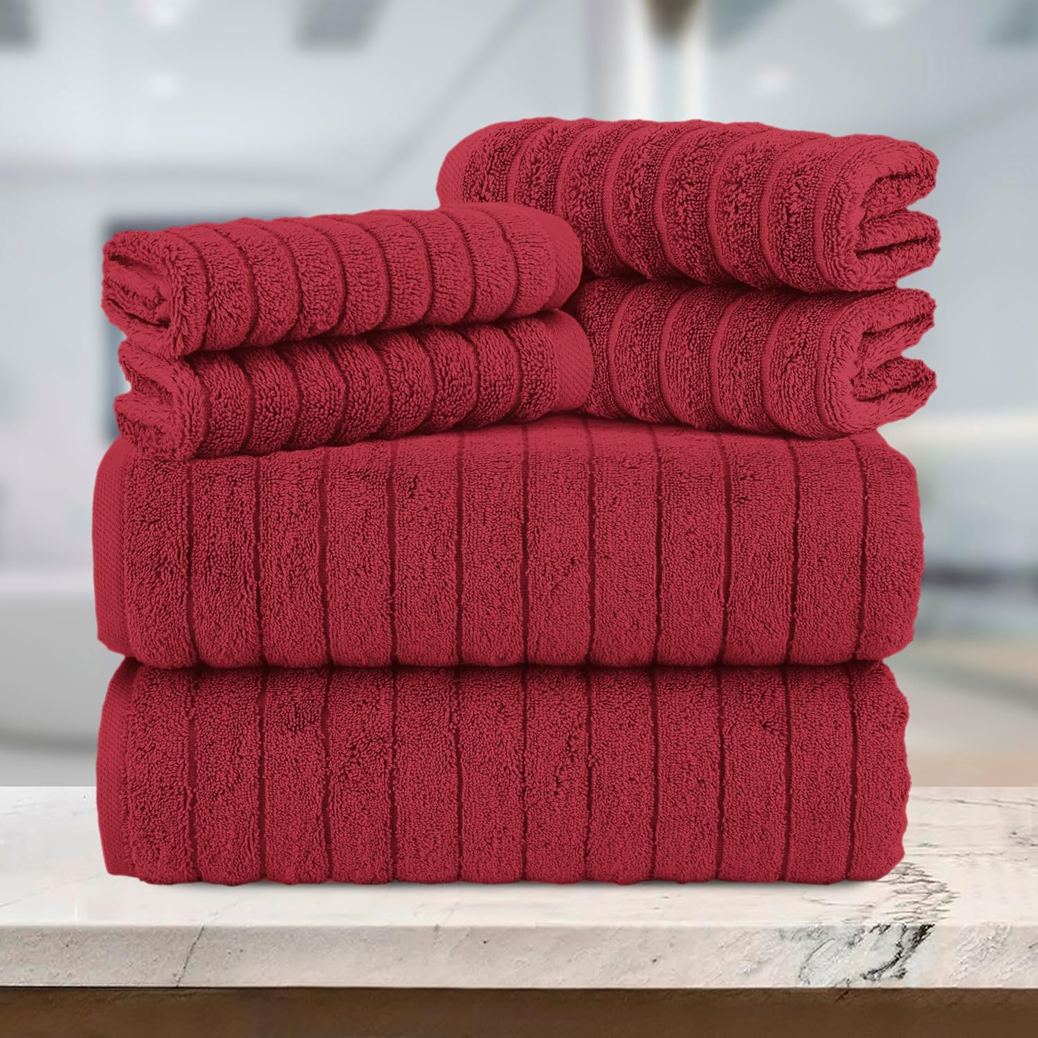 Elegant Comfort Turkish Cotton 6-Piece Bath Towel Set Burgundy