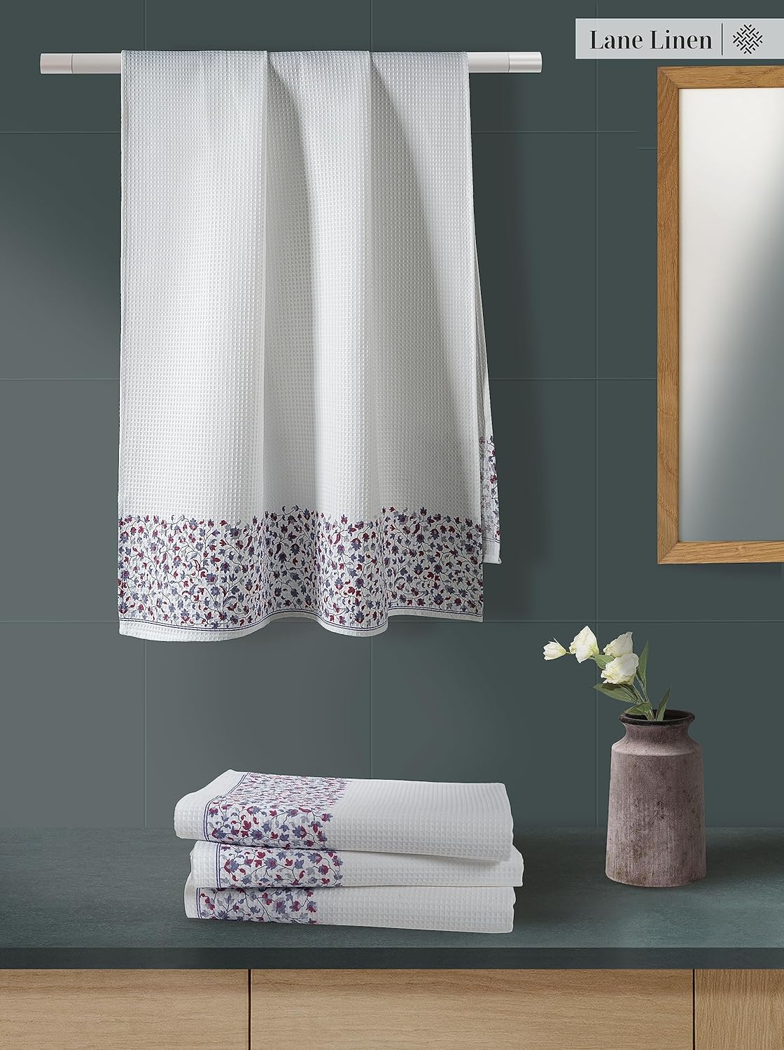 Lane Linen 4-Piece Waffle Towel Set - 28x54 White Bath Towels