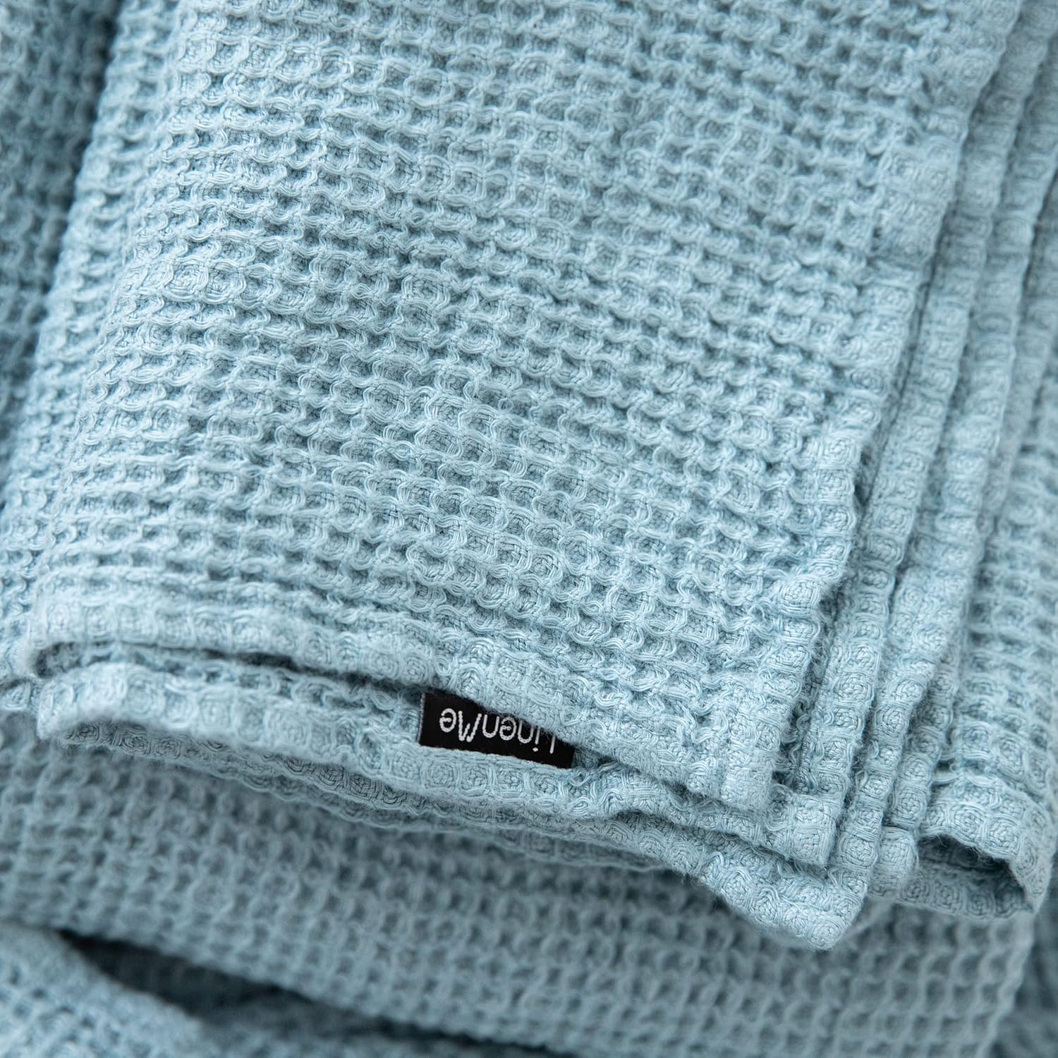 LinenMe Linen Waffle Bath Towel Set Stone Blue