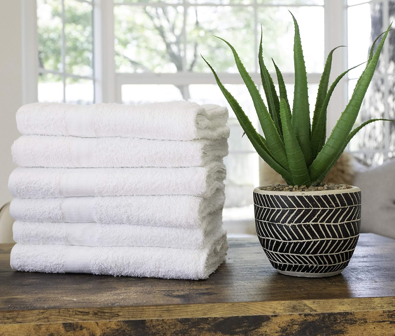 Pacific Linens Lightweight Thin Bath Towel Set - 6 White