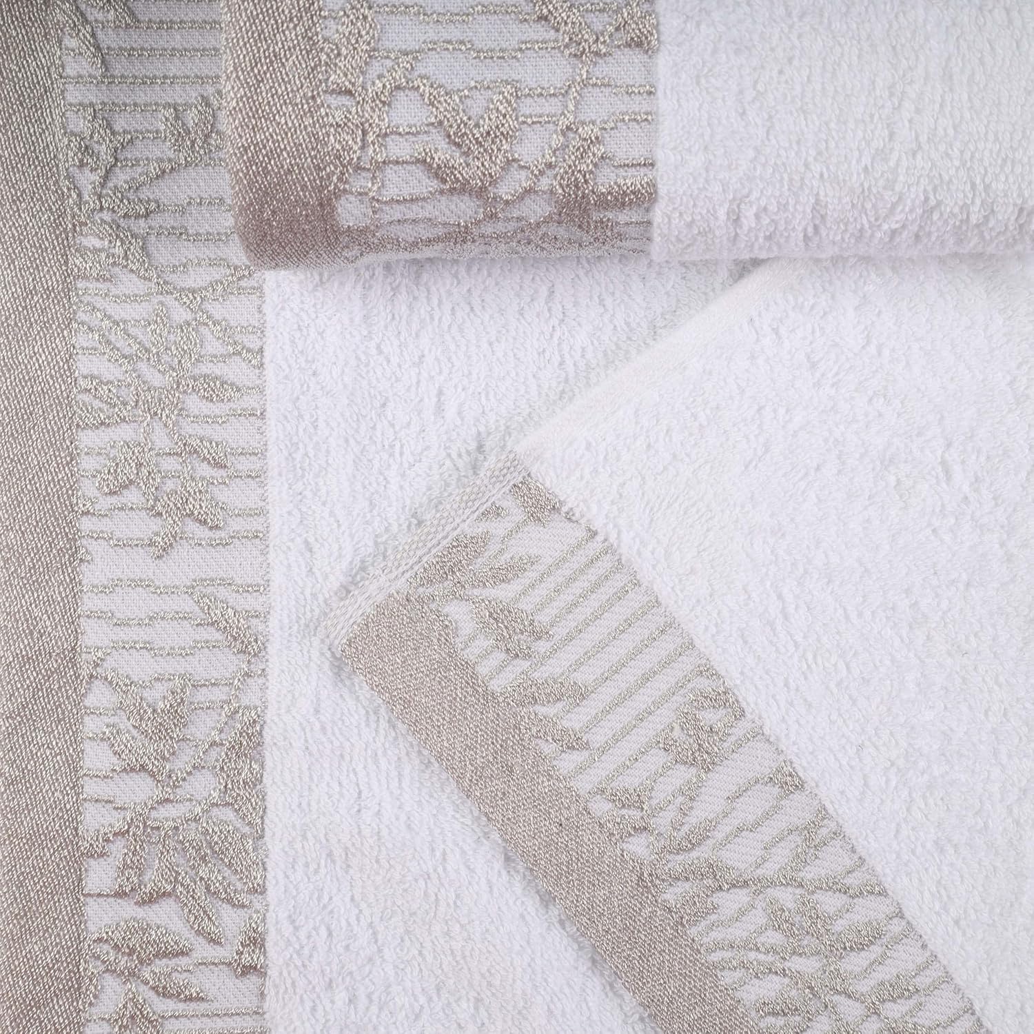 Superior Cotton Bath Towels Set of 2 with Floral Border