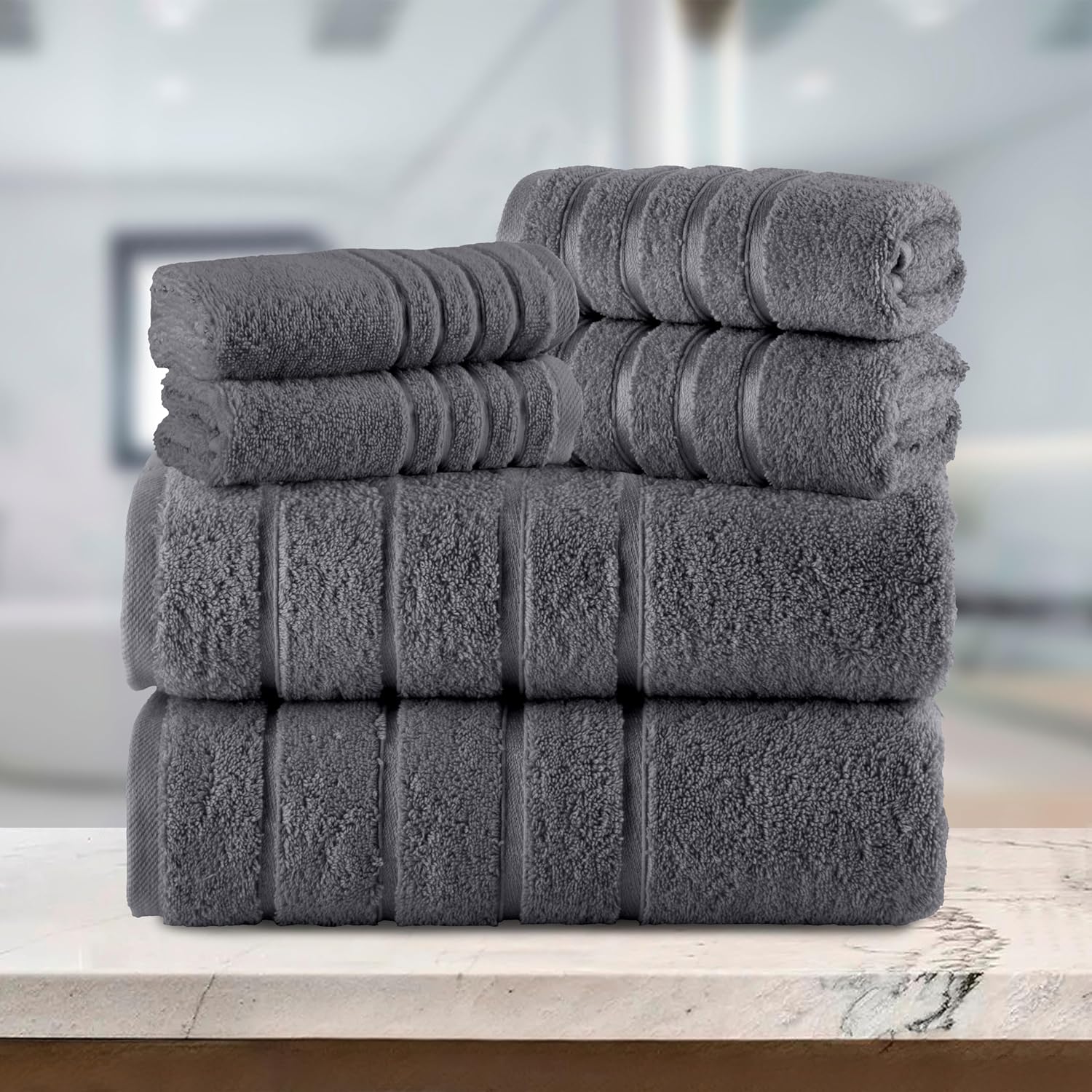 Elegant Comfort 6-Piece Viscose Stripe Towel Set - Gray