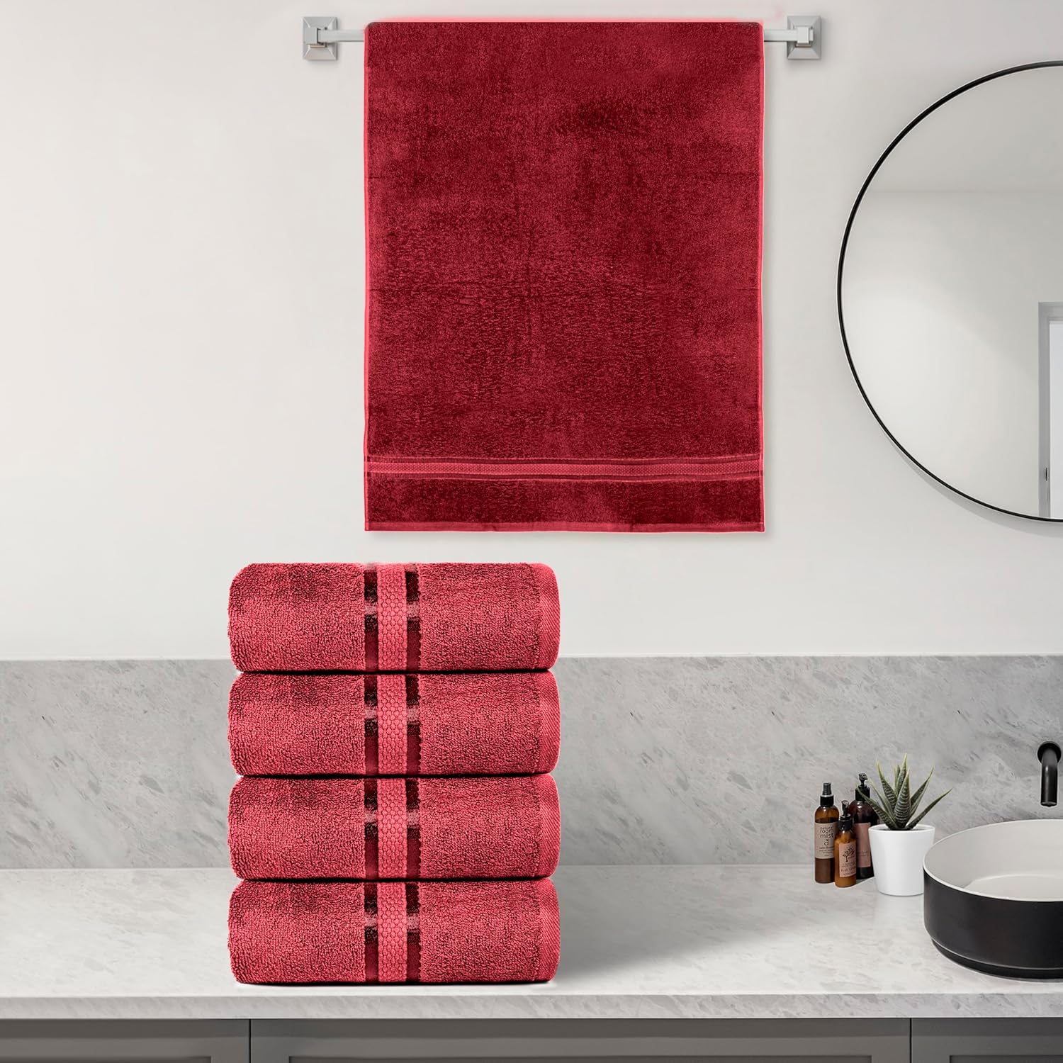 Dewall Maisons 4-Piece Dark Red Bath Towel Set