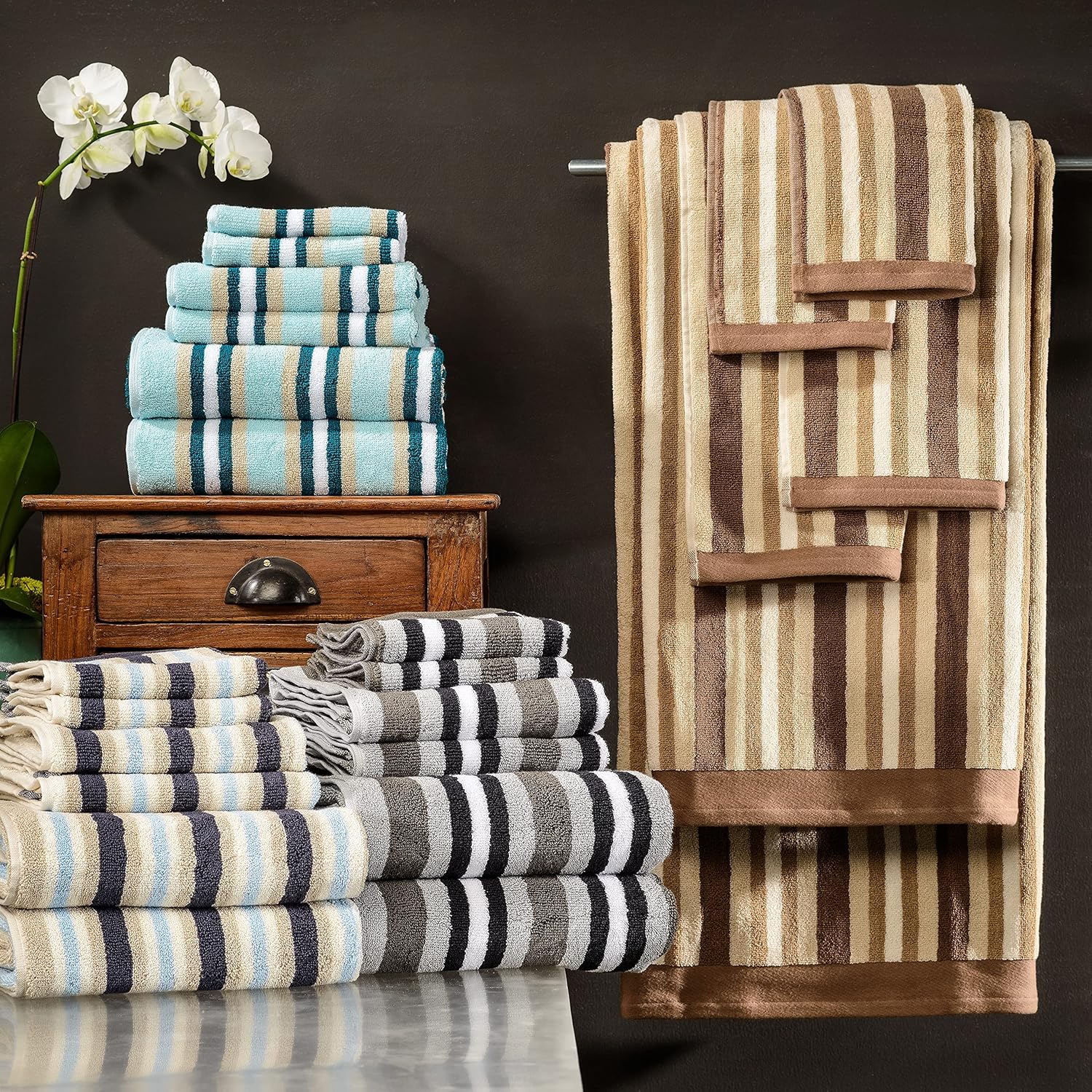 Superior Luxurious Stripes Bath Sheet Set Charcoal