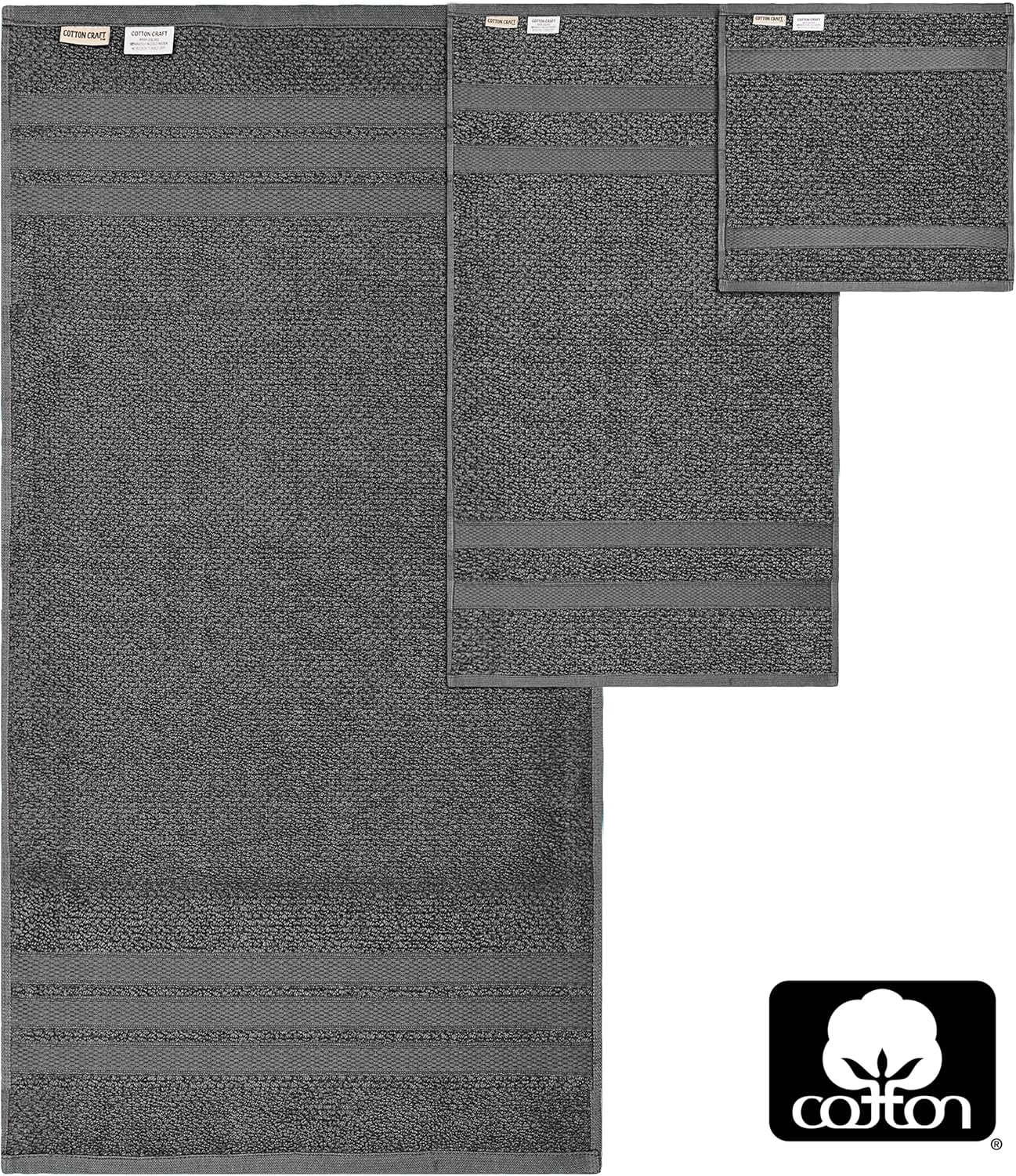 COTTON CRAFT Popcorn Towel Set - 10 Piece Charcoal Grey 1
