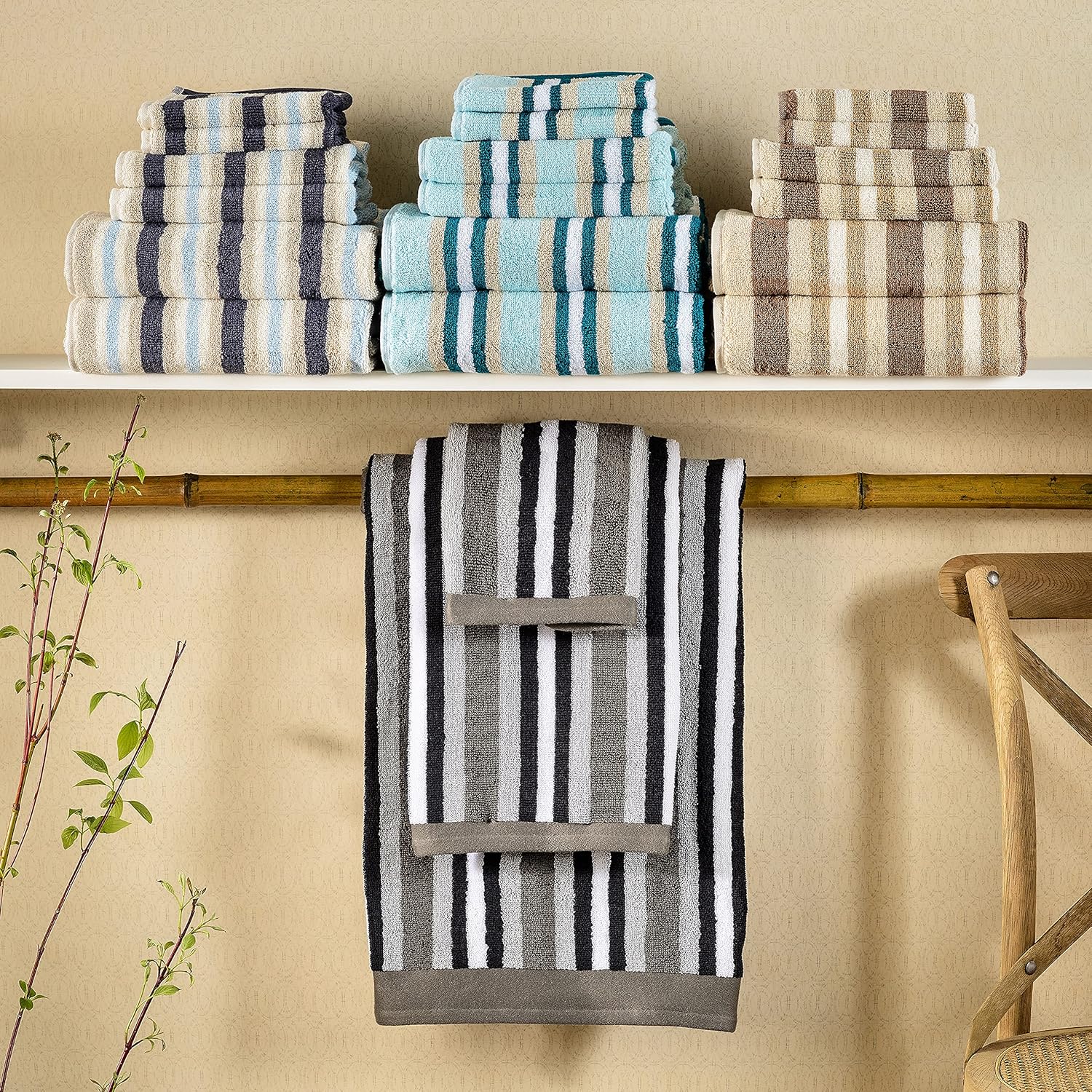 Superior Luxurious Stripes Bath Sheet Set Charcoal