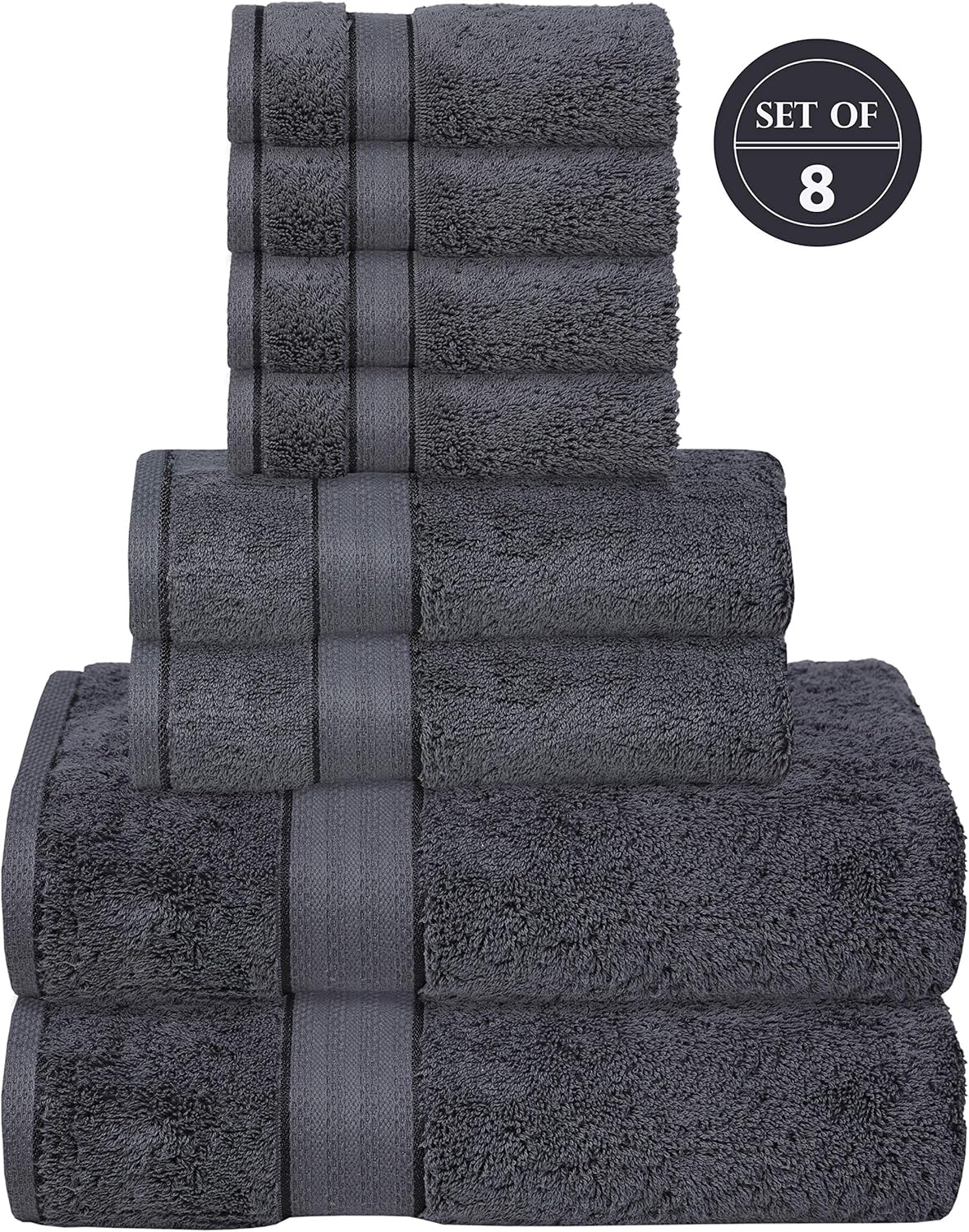 GLAMBURG 700 GSM 8-Piece Towel Set - Charcoal Grey Luxury