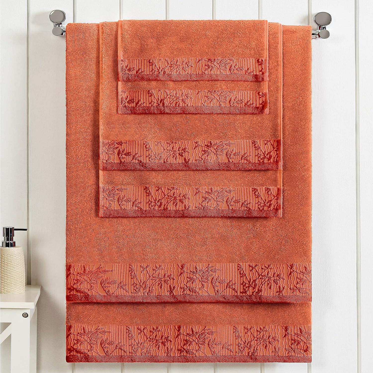 Superior 6 Piece Cotton Towel Set with Floral Border