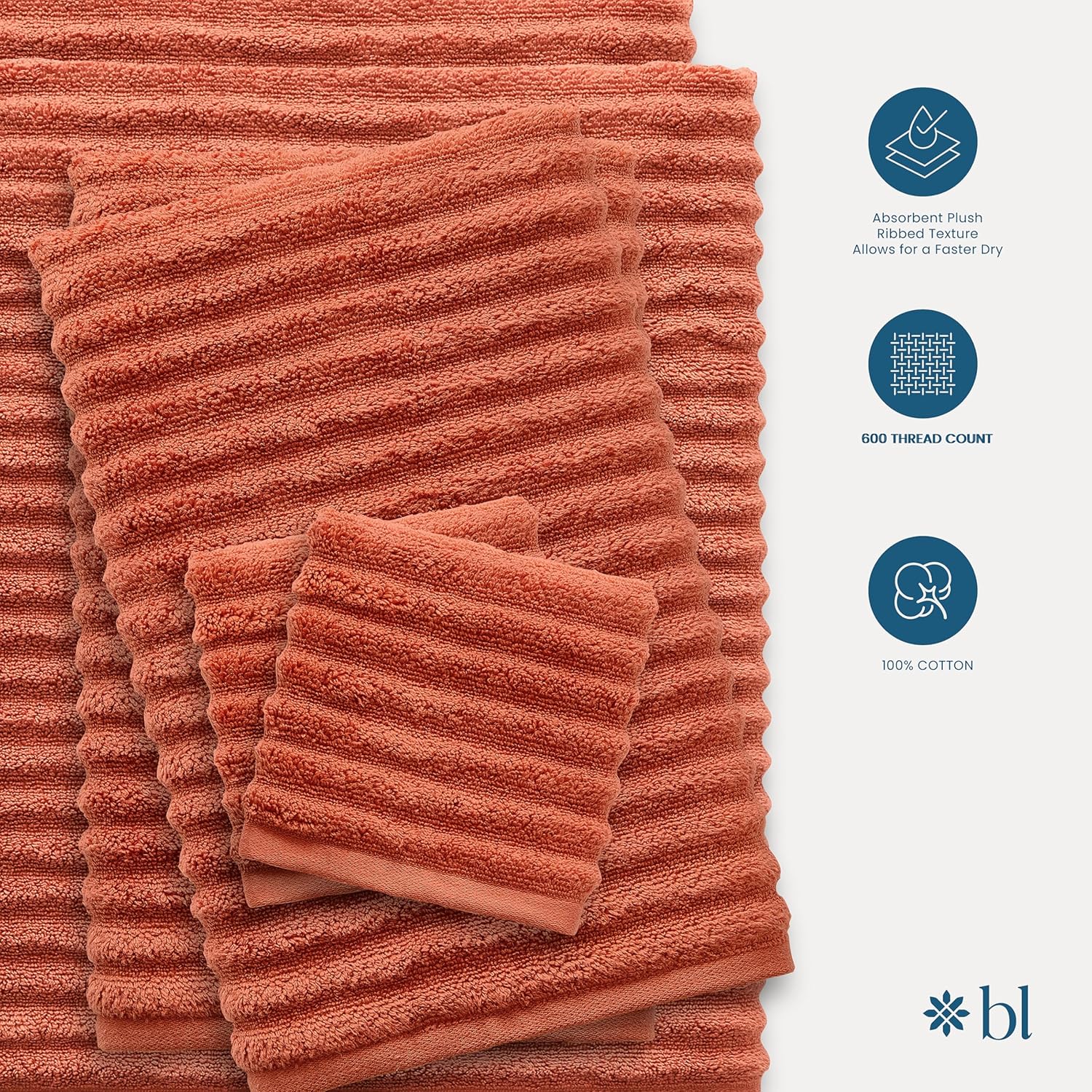 Blue Loom Ribbed Bath Towel Set of 2